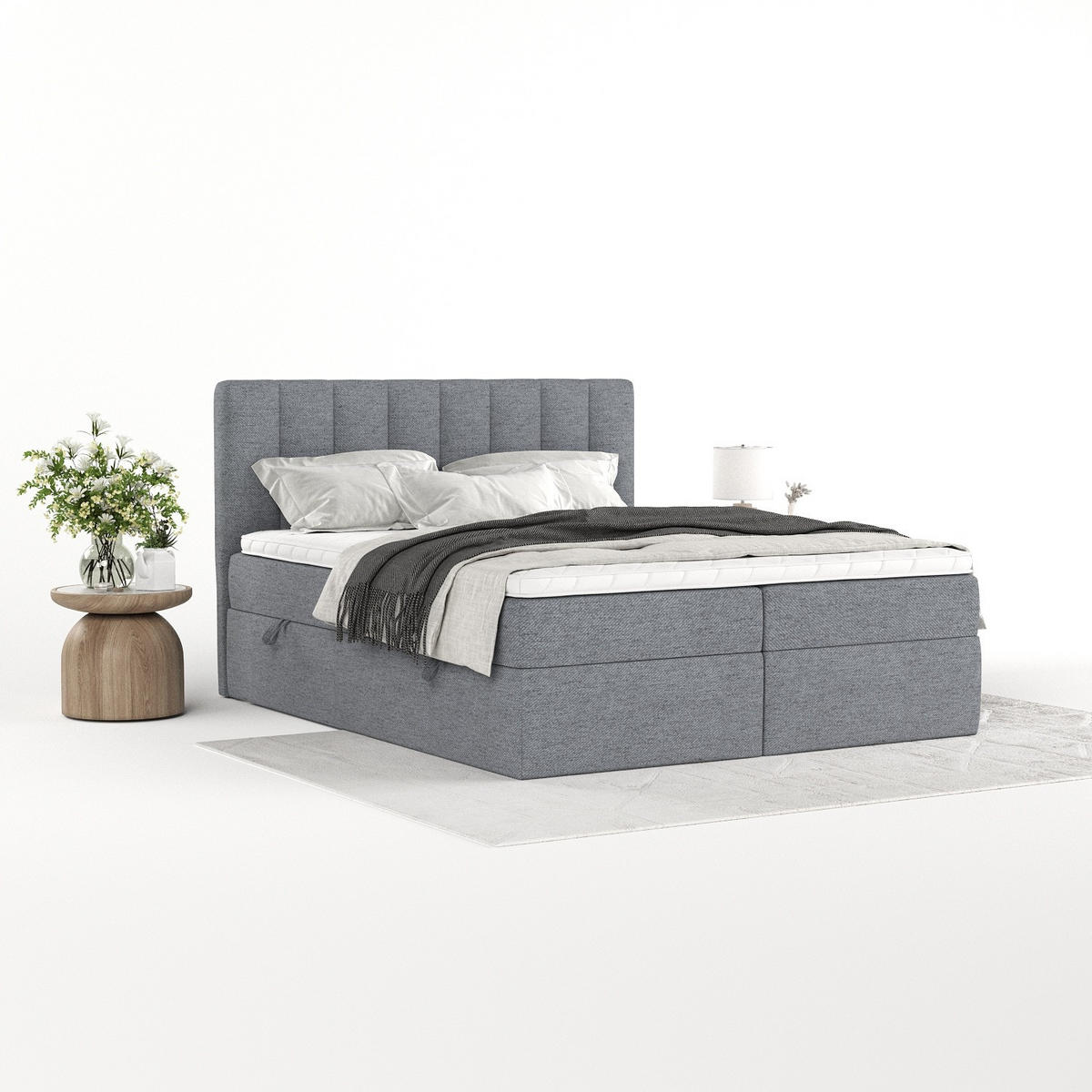 BOXBETT Bari 140/200 cm Grau im Neve Stoff - Grau, Holz/Holzwerkstoff (140/200cm) - AltaBeds