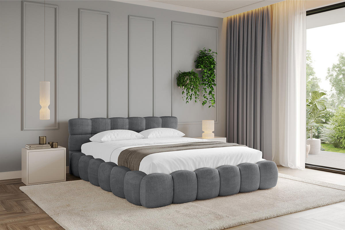 POLSTERBETT mit Bettkasten und Lattenrost, Bett mit Matratze H3/H4 - LEYA-v1 180x200 Dunkelgrau - Dunkelgrau, Holzwerkstoff/Textil (180/200cm) - ALTDECOR