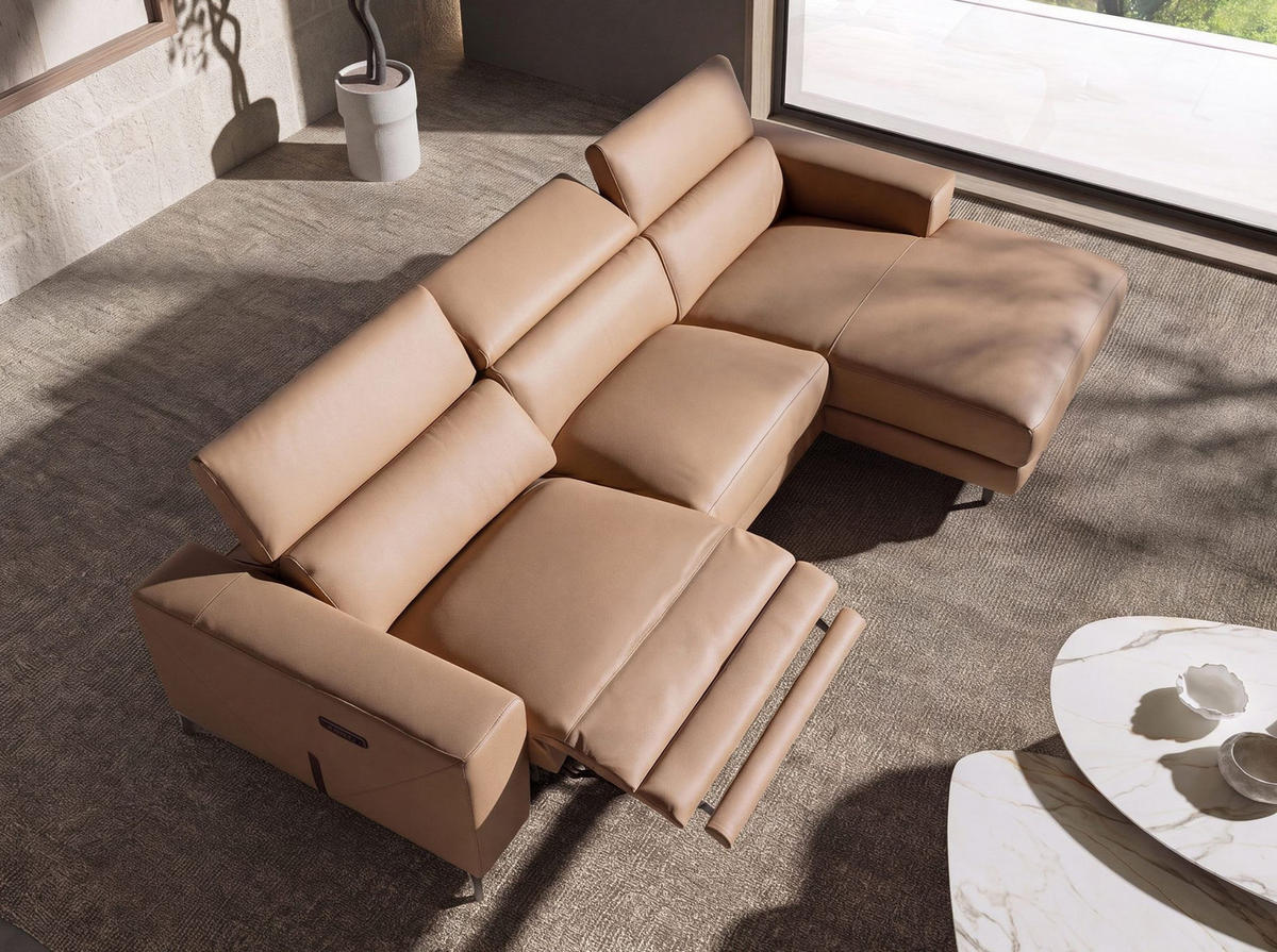 ECKSOFA mit Chaiselongue rechts aus braunem Leder 305/170/100 cm - Edelstahlfarben/Braun, Leder/Metall (305/170cm) - ANGEL CERDA