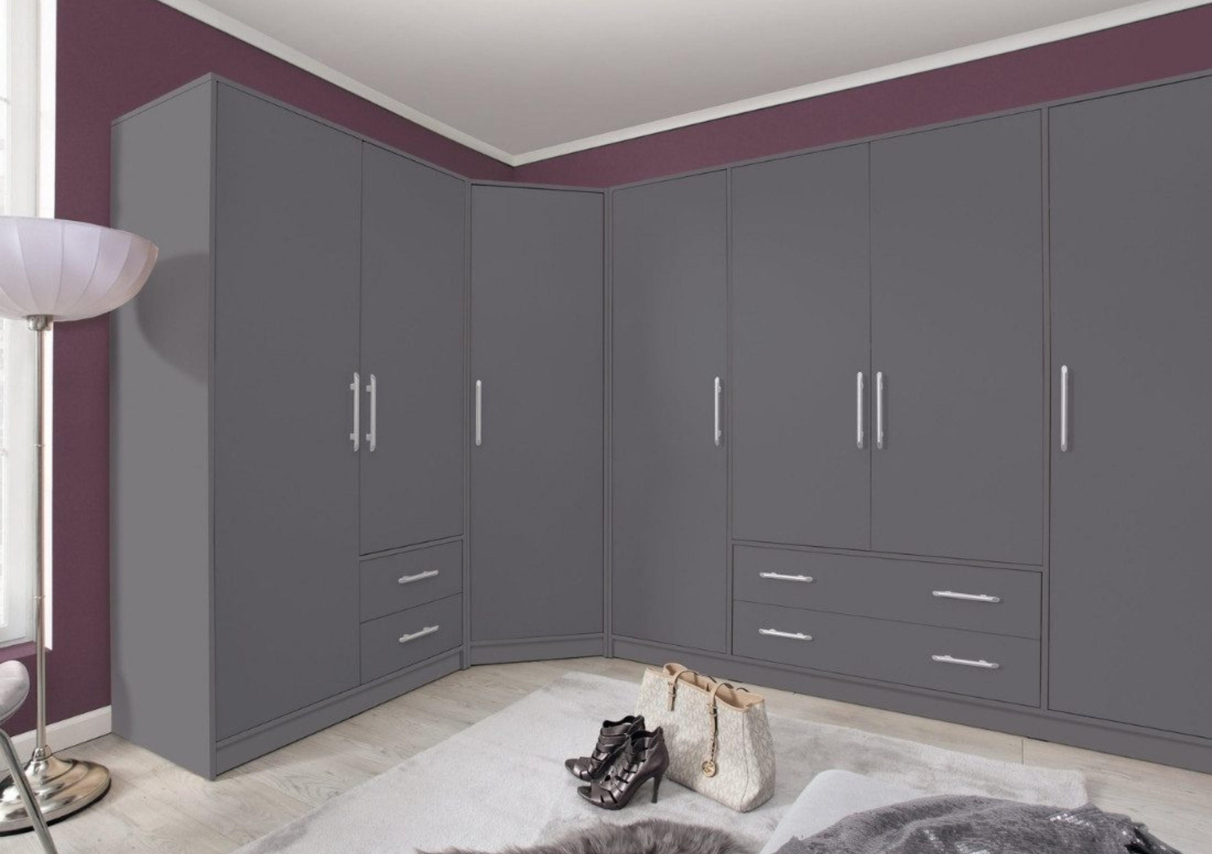 KLEIDERSCHRANK SAM SRL1 mit Spiegel 4-türig Anthrazit - Anthrazit, Holzwerkstoff (200/190/56cm) - Deine Möbel 24