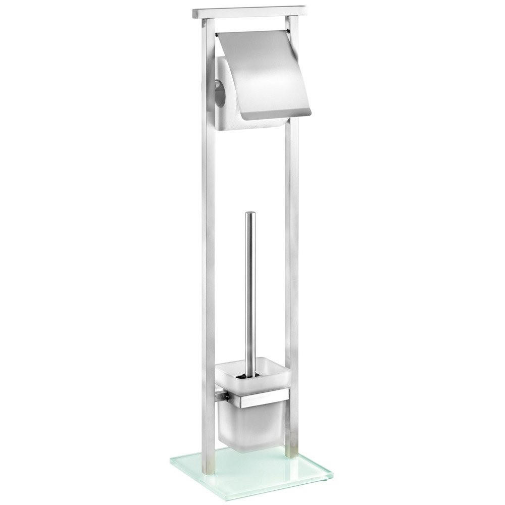 TOILETTENPAPIERHALTER und WC-Bürste mit Glasbehälter 18/18/73 cm - Silberfarben, Glas (18/73/18cm) - Wenko