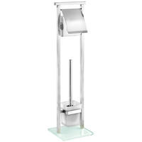 TOILETTENPAPIERHALTER und WC-Bürste mit Glasbehälter 18/18/73 cm - Silberfarben, Glas (18/73/18cm) - Wenko