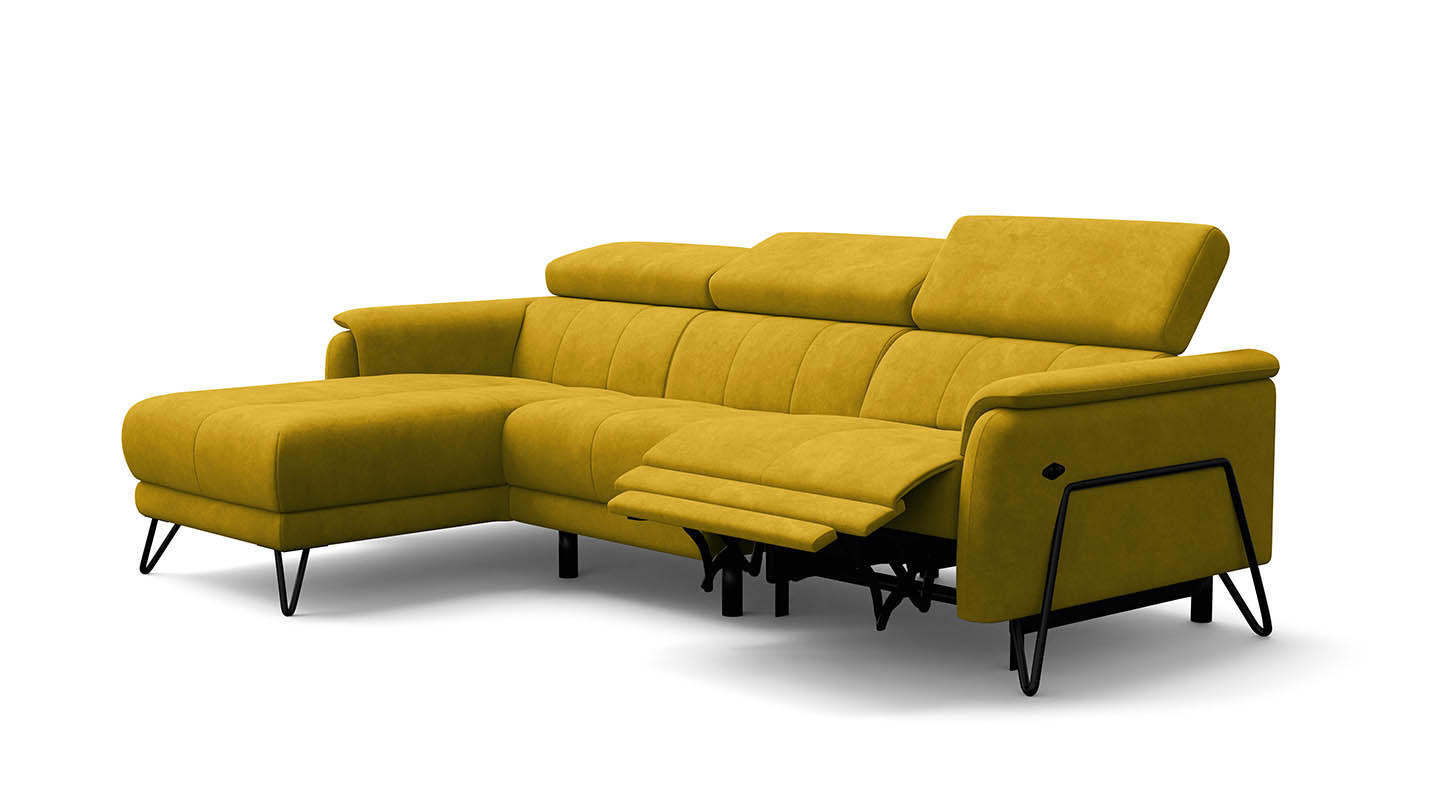 ECKSOFA RODEN 4-Sitzer mit Relax, dunkegelb, Veloursstoff - Gelb, Holz/Textil (268/92cm) - Wozimo