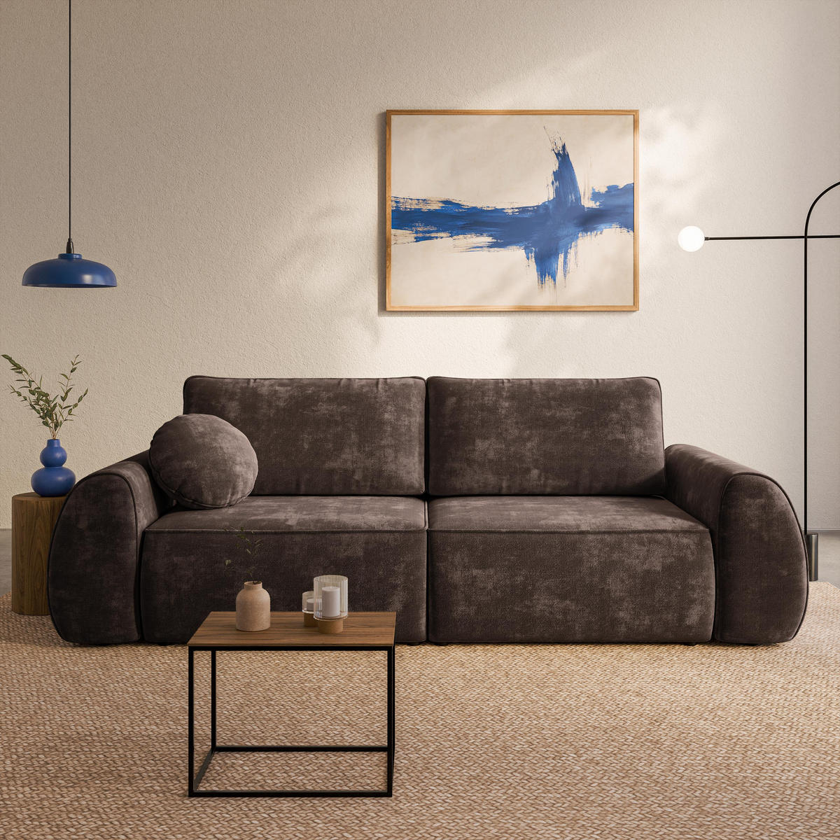 BETTSOFA ZEFEO Braun Chenille-Stoff mit Schlaffunktion - Braun, Textil (264/96/106cm) - MASSENO