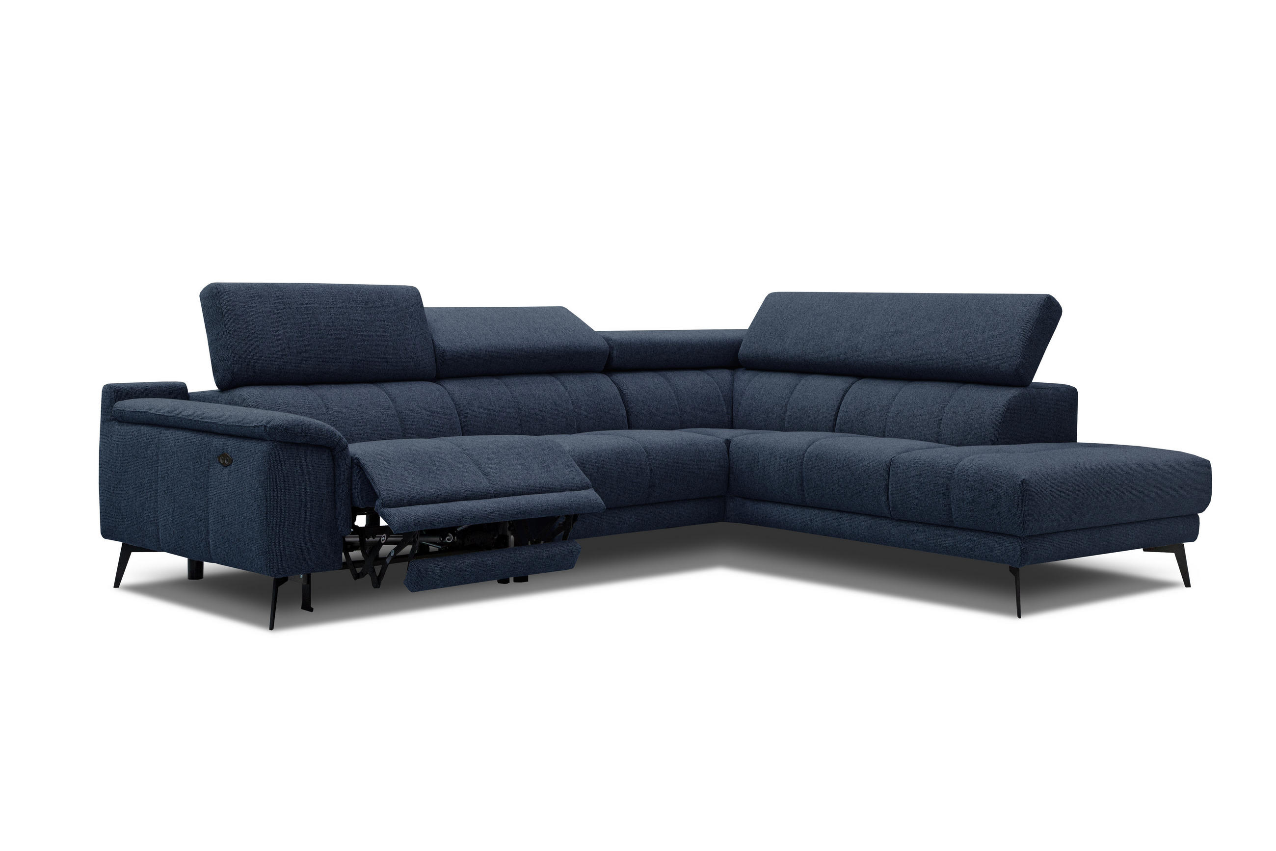 ECKSOFA FIERO 5-Sitzer mit 1 Relaxfunktion, dunkelblau - Dunkelblau, Holzwerkstoff/Textil (290/228cm) - Courtois Laville
