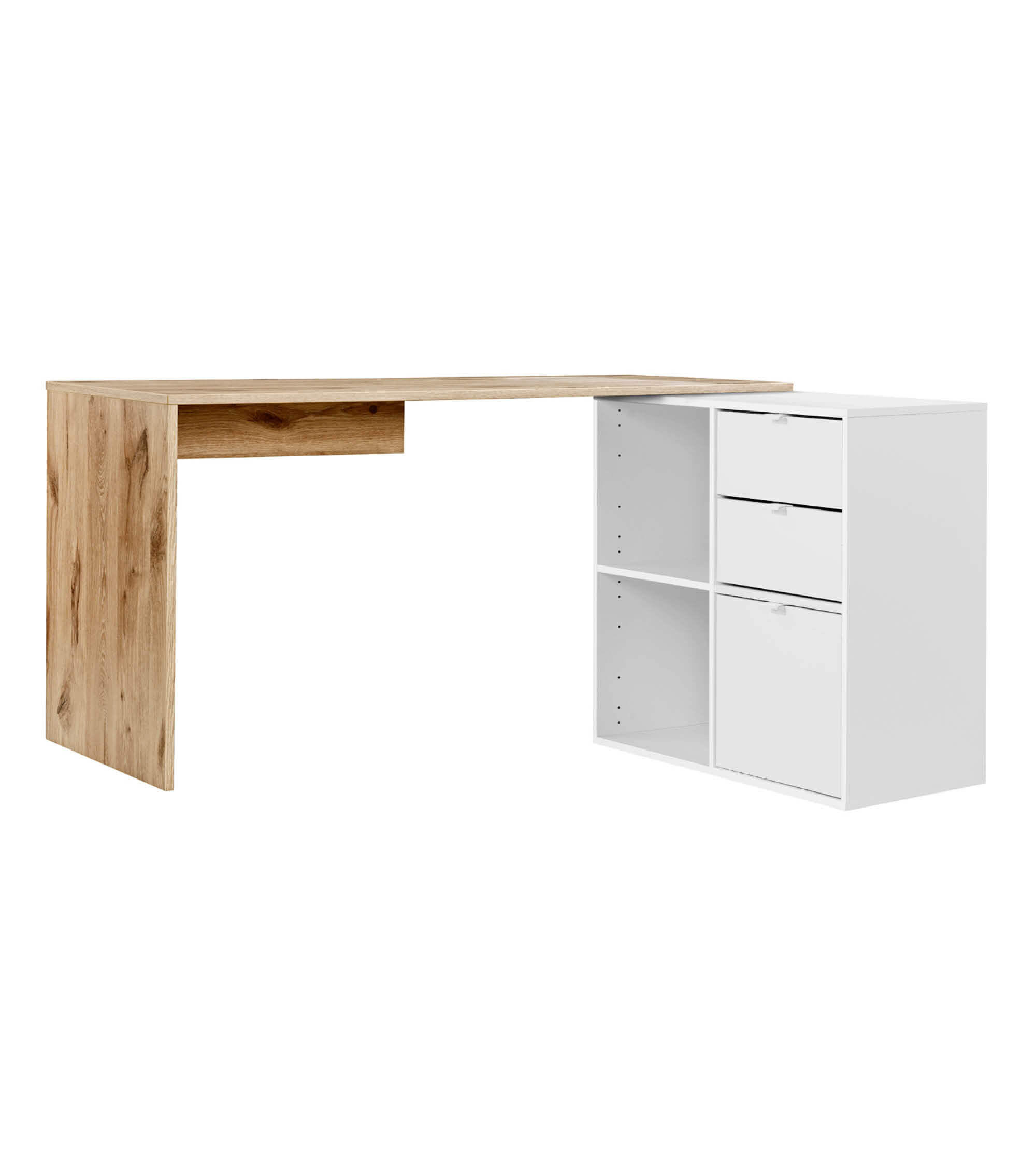 ECKSCHREIBTISCH Der Produktive - Eichefarben/Weiß, Holzwerkstoff (65/145/77cm) - Mokebo
