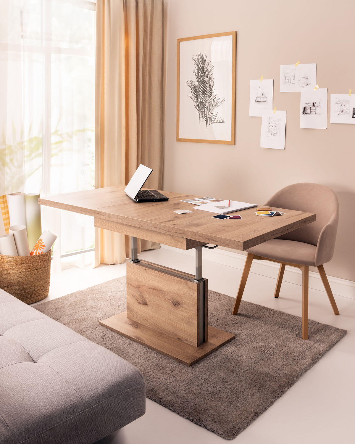 COUCHTISCH rechteckig ausziehbar höhenverstellbar 110/70/58 cm - Eichefarben, Holzwerkstoff (70/110/58cm) - designimpex