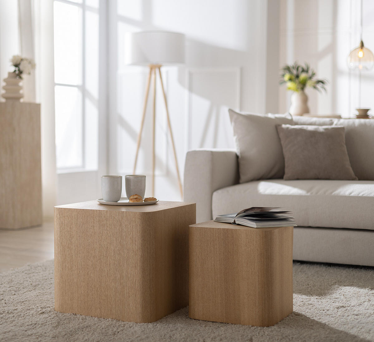 BEISTELLTISCH - 2er-Set - Esche - Eschefarben, Holzwerkstoff (40/40/38cm) - home24
