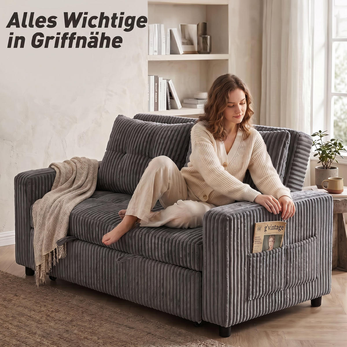 SCHLAFSOFA Polyester, Stahl Dunkelgrau - Dunkelgrau/Hellgrau, Holz/Kunststoff (90/91/157cm) - HOMCOM