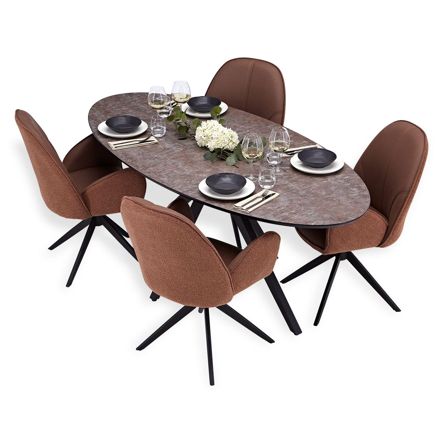 Homestyle4u Tischgruppe Braun 95x90x200 cm