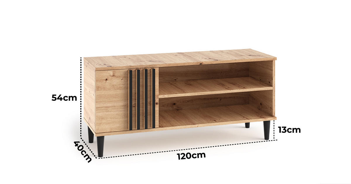 TV-SCHRANK Laura 120 cm mit Lamellen und Scharniertür, Eiche Artisan, schwarz - Schwarz/Eiche Artisan, Holz/Kunststoff (120/54/40cm) - Margaret Hadas24