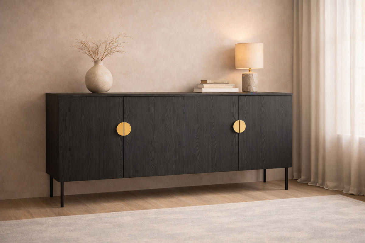 KOMMODE Mond anthrazit 213 / 40 / 87cm - Anthrazit/Goldfarben, Holz/Holzwerkstoff (213/87/40cm) - Feldmann-Wohnen