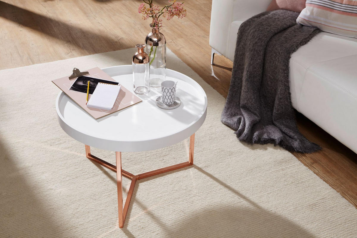 SOFATISCH LIA Rund mit Metallgestell, abnehmbares Tablett und Anti-Rutsch-Noppen, Bronze 58 x 58 x 42 cm - Bronzefarben, Holz/Metall (58/58/42cm) - KADIMA DESIGN