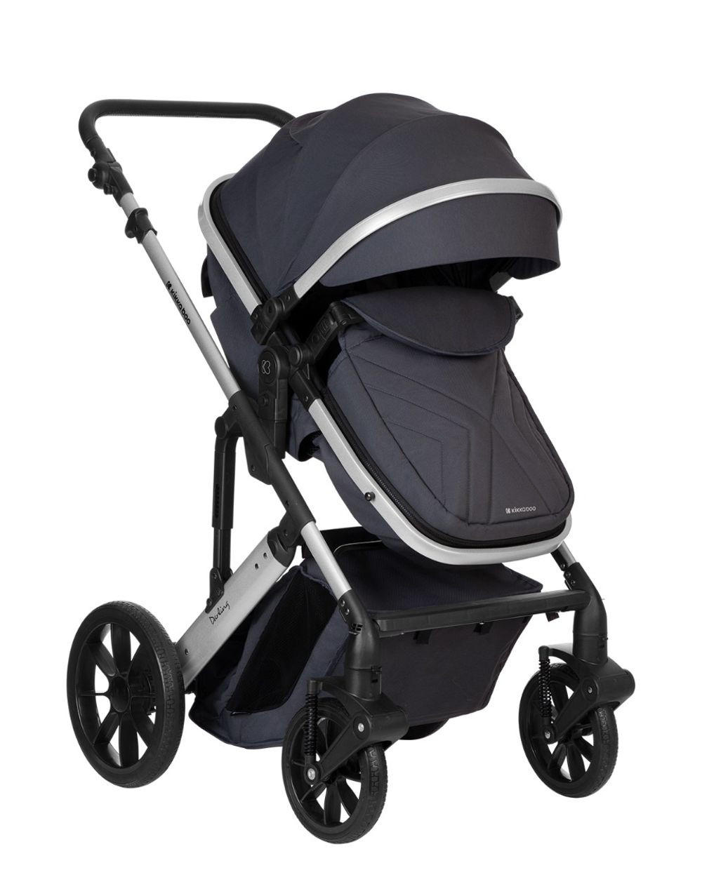 KOMBIKINDERWAGEN Darling 3 in 1 grau gemustert Sportsitz Tragetasche Autositz Wickeltasche - Grau, Metall (55/60/110cm) - Kikka boo
