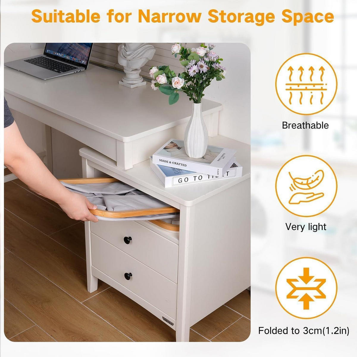 WÄSCHEKORB faltbar 50L Bambus Stoff Hellgrau - Grau, Naturmaterialien (33/33/44cm)