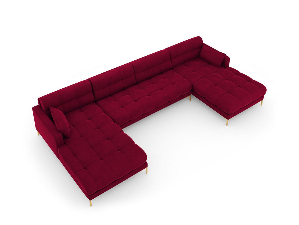 PANORAMASOFA Mamaia aus Samt rot 6 Sitzplätze - Rot, Textil (185/75/383cm) - Micadoni