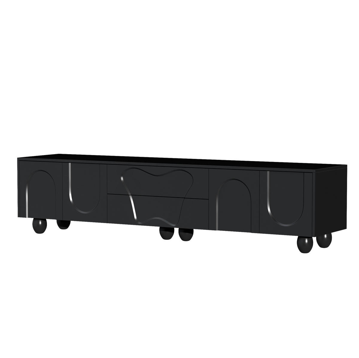 TV-ELEMENT mit Stauraum 180 cm Schwarz mit Holzbeinen - Schwarz, Holzwerkstoff (40/42/180cm) - Beauniv