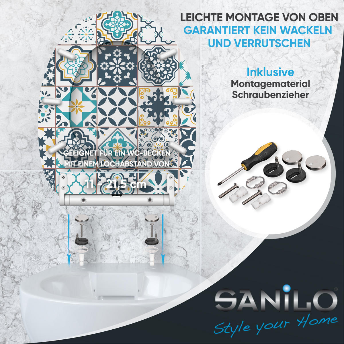 WC-SITZ mit Absenkautomatik & Top Fix Palazzo - Blau, Holzwerkstoff (37.7/5.5/48cm) - Sanilo
