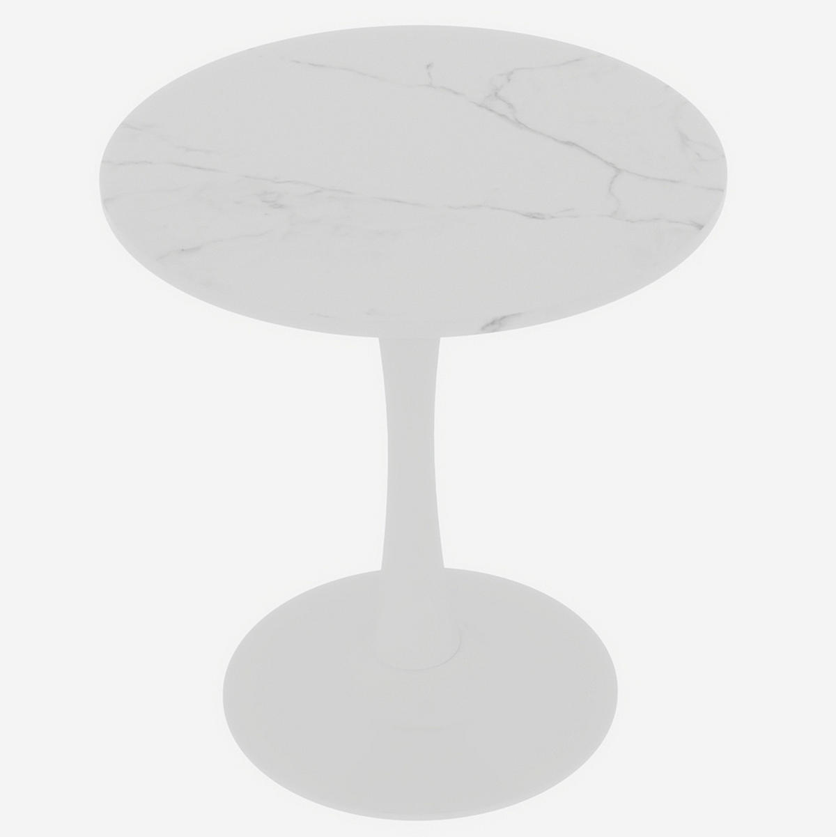 COUCHTISCH 70 cm weiß aus Kunstmarmor mit runder Tischplatte - Weiß, Stein (70/70/72cm) - OKMYHOME