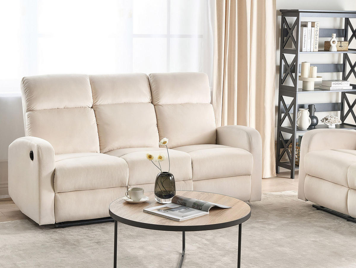 3-SITZER-SOFA Samtstoff creme elektrisch verstellbar Verdal - Weiß, Textil (180/102/73cm) - Beliani
