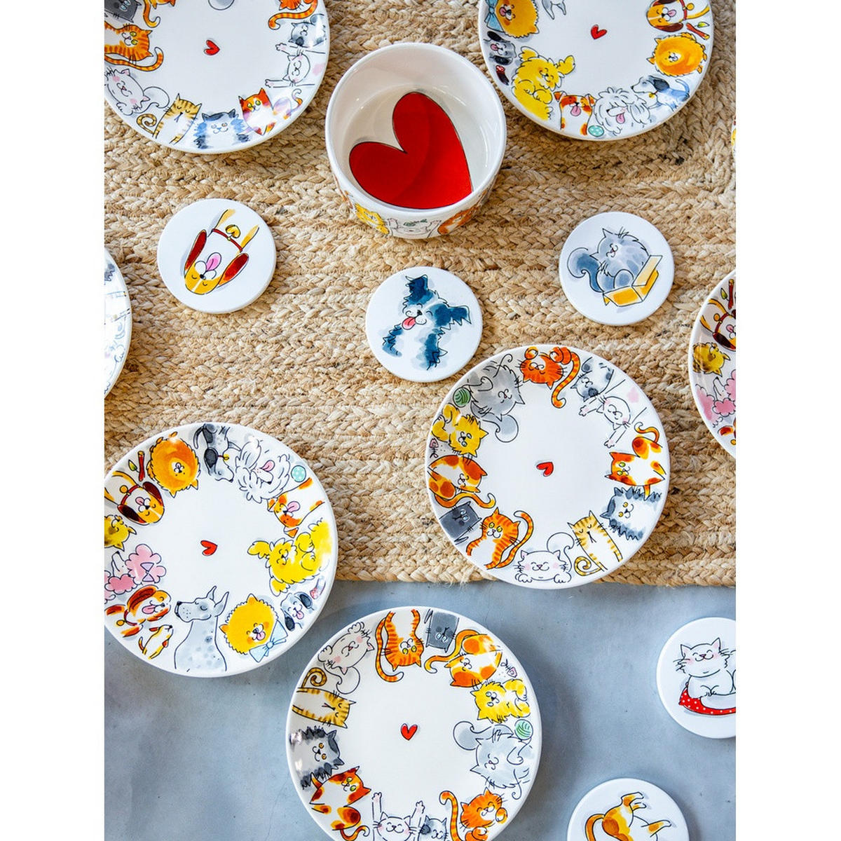 FRÜHSTÜCKSTELLER Katzen in Bunt - 22cm - Multicolor, Keramik (21.8/21.8/2.5cm) - Blond Amsterdam