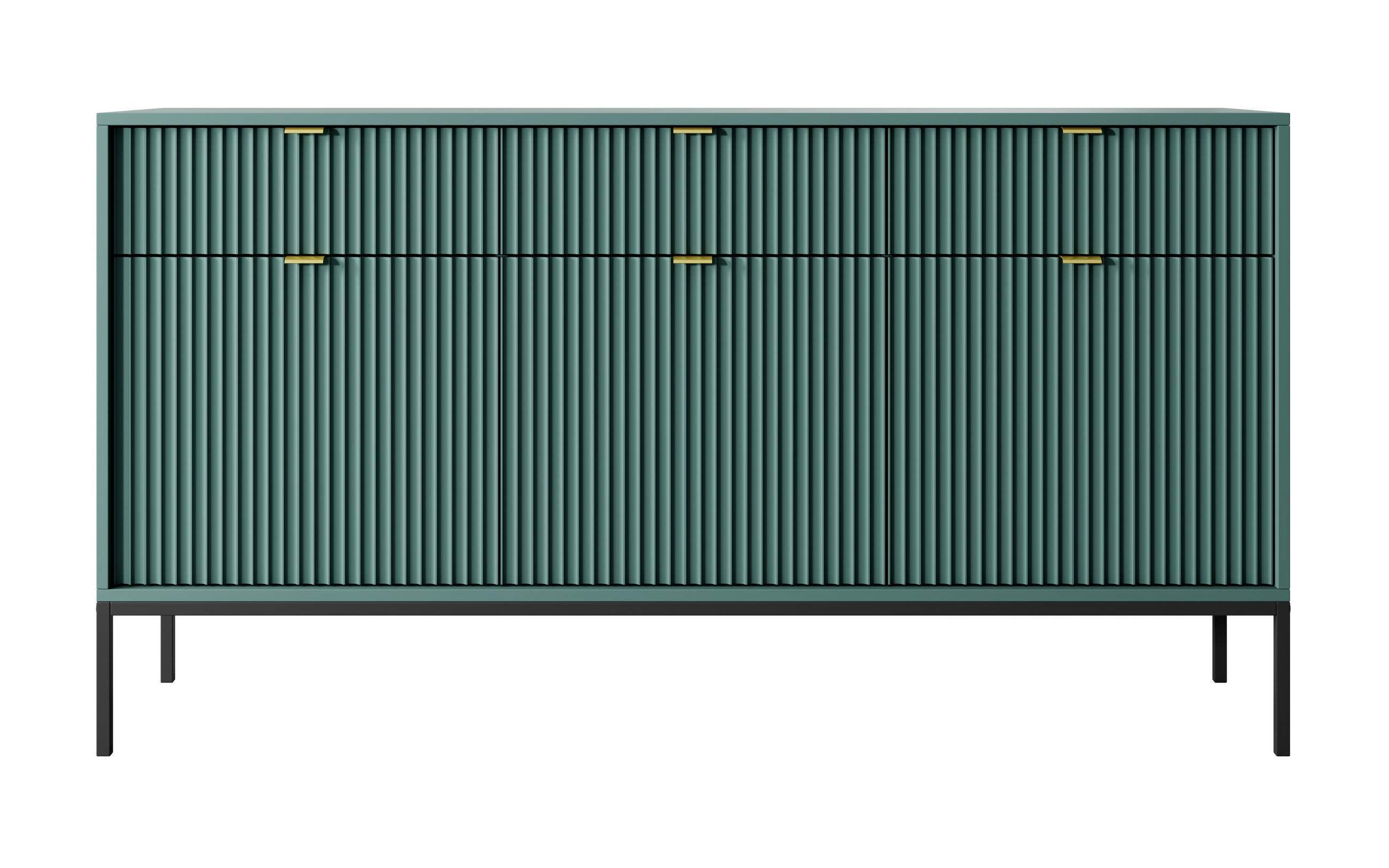 SIDEBOARD Eternas 3T 3S Grün 154/83/39 cm – schwarze Füße, mit geriffelten Fronten - Schwarz/Grün, Holzwerkstoff (154/83/39cm) - AX Living