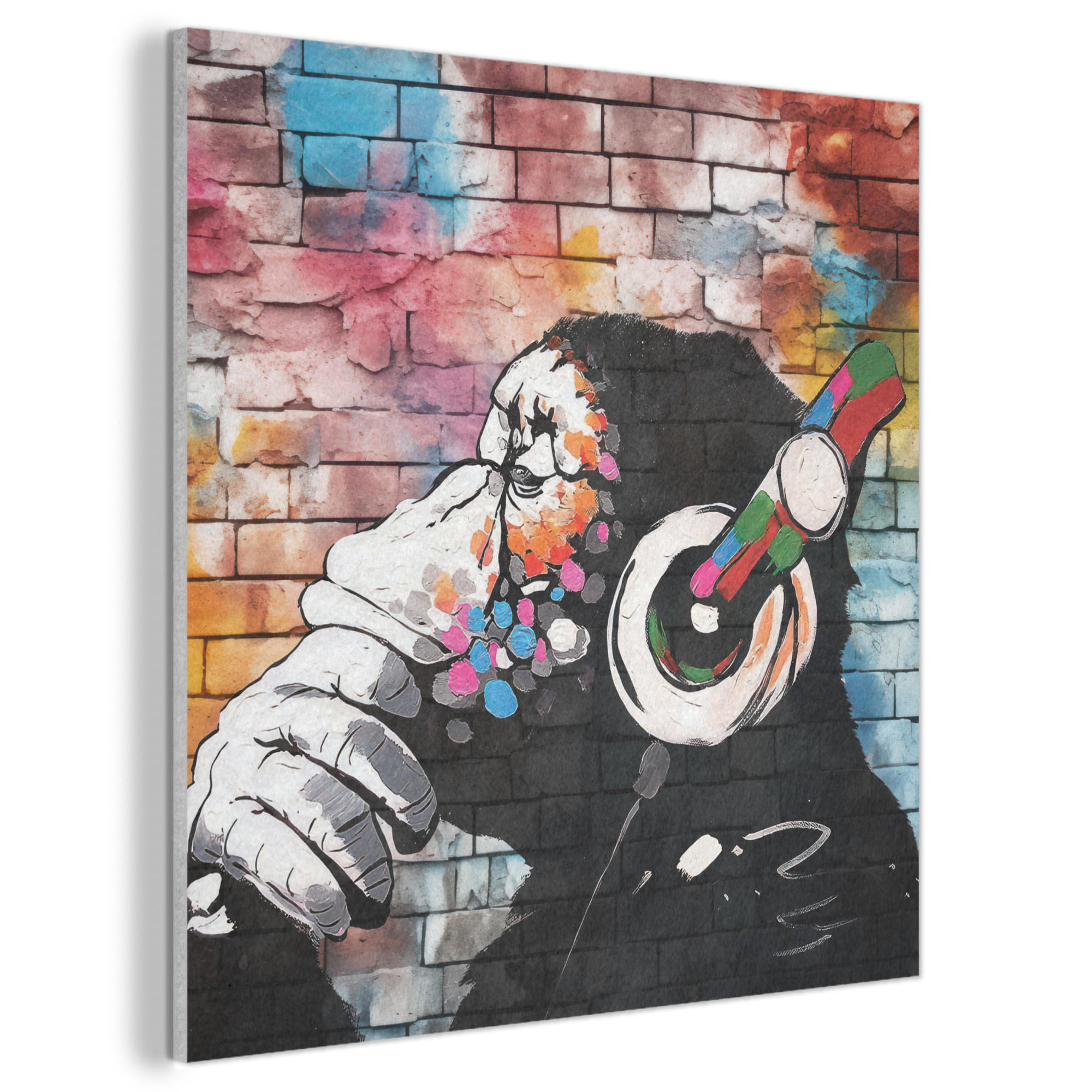 AKUSTIKBILD Affe - Graffiti - Musik Akustikpaneele 90x90 cm - Multicolor, Kunststoff (90/90/0.9cm) - MuchoWow