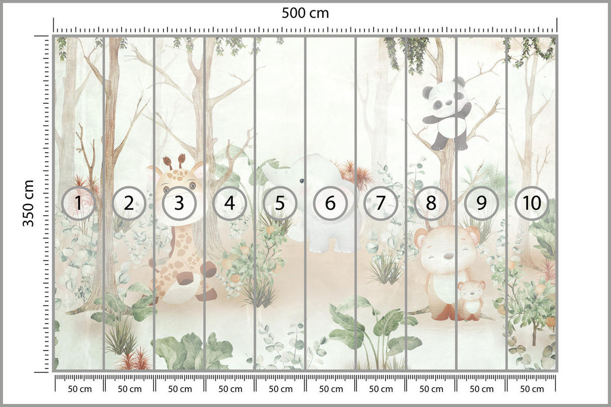 FOTOTAPETE für Kinder Tiere Wald Pflanzen 500x350 - Beige/Orange, Papier (500/350cm) - Muralo