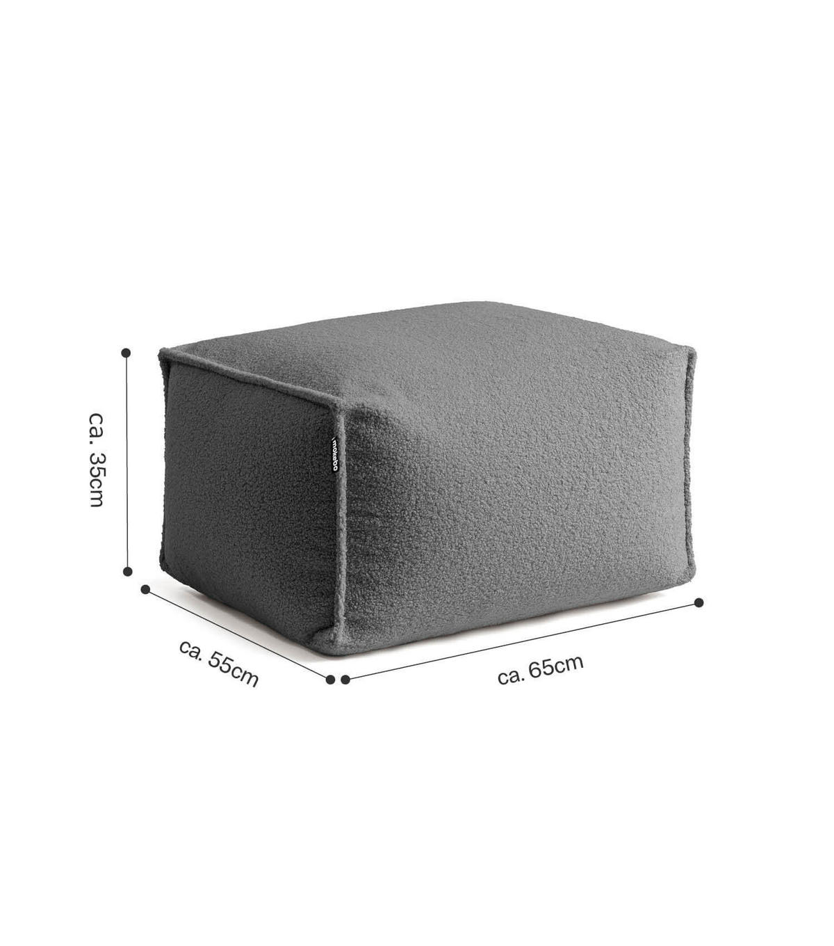 POUF Bouclé Block - Anthrazit, Textil (55/65/35cm) - Mokebo