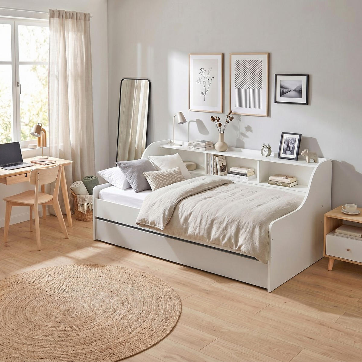 AUSZIEHBETT PALMA mit Regal und Nischen/ Bett 2x90x190 - Weiß - Weiß, Holzwerkstoff (90/190cm) - Weber Industries