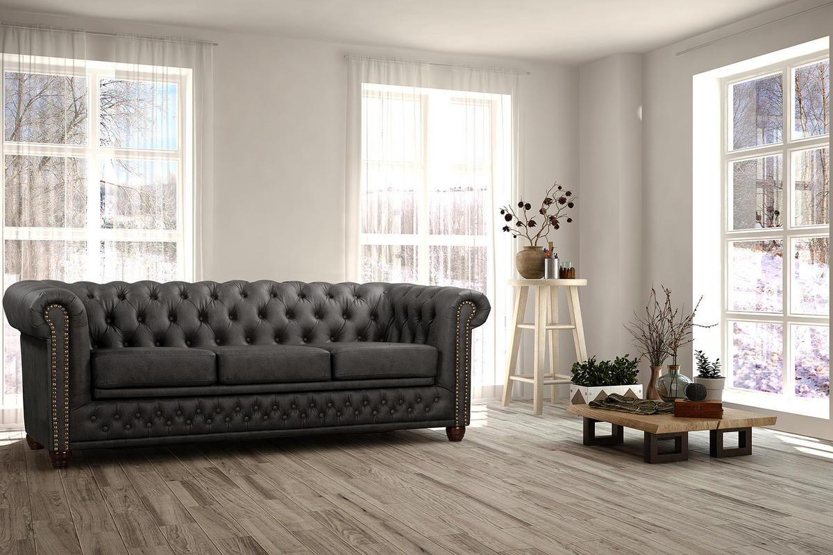 3-SITZER SOFA - Schwarz, Kunststoff (203/72/86cm) - home24
