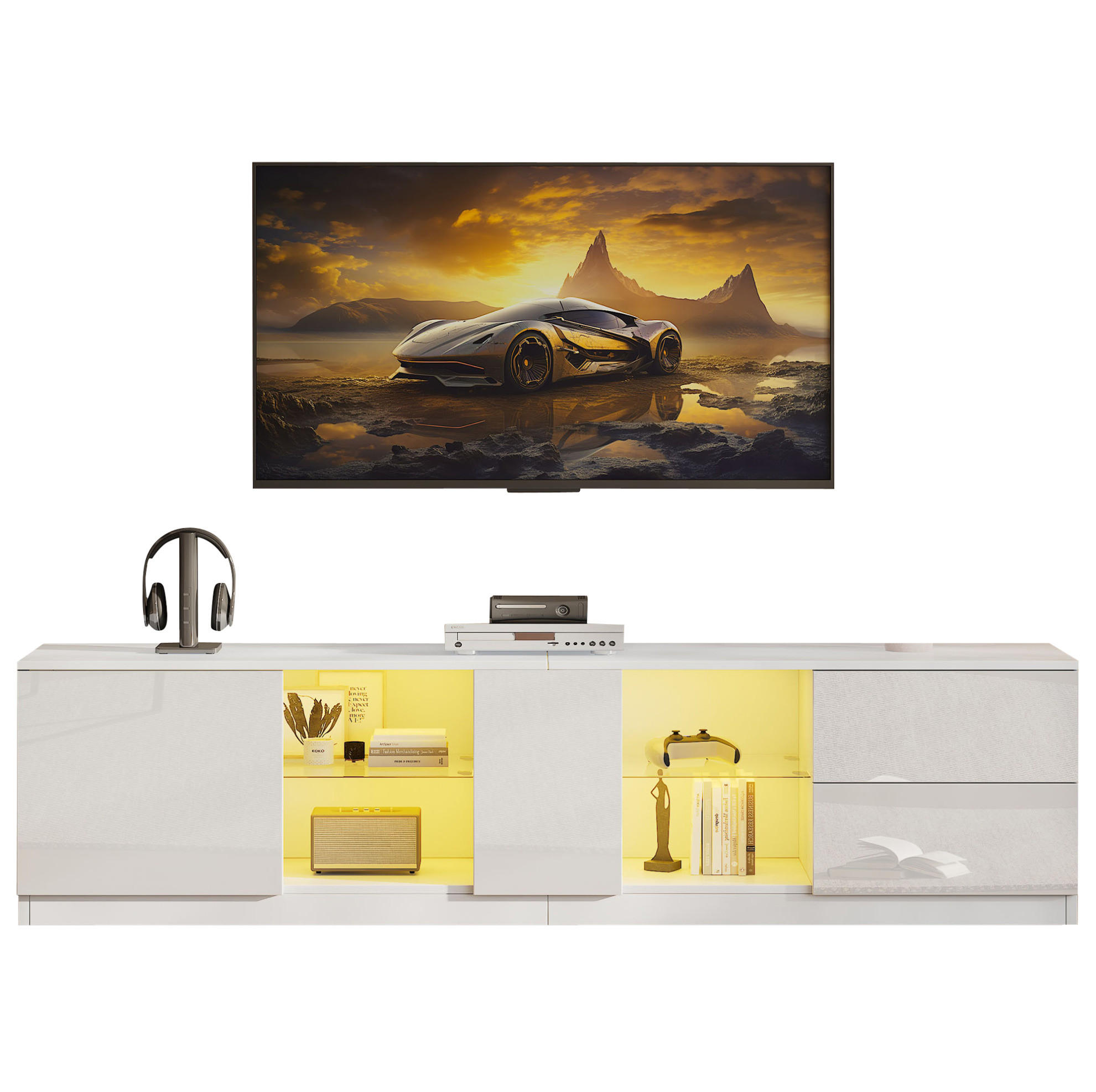 TV-ELEMENT mit LED 160 x 40 x 52 cm Weiß Hochglanz - Weiß, Holzwerkstoff (40/52/160cm) - Beauniv