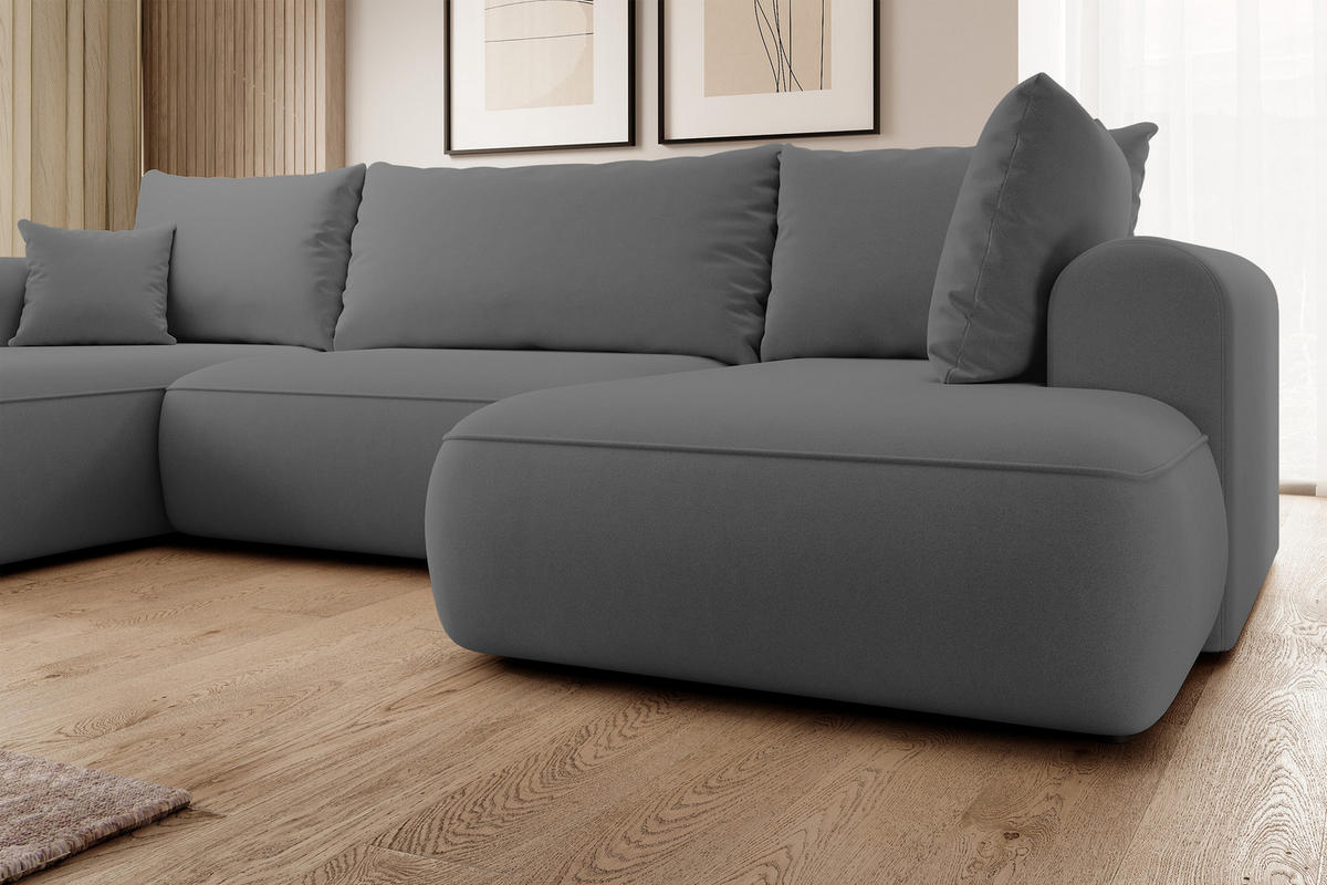 WOHNLANDSCHAFT Ovo Dunkelgrau Velours - Dunkelgrau/Schwarz, Textil (380/95/167cm) - Selsey