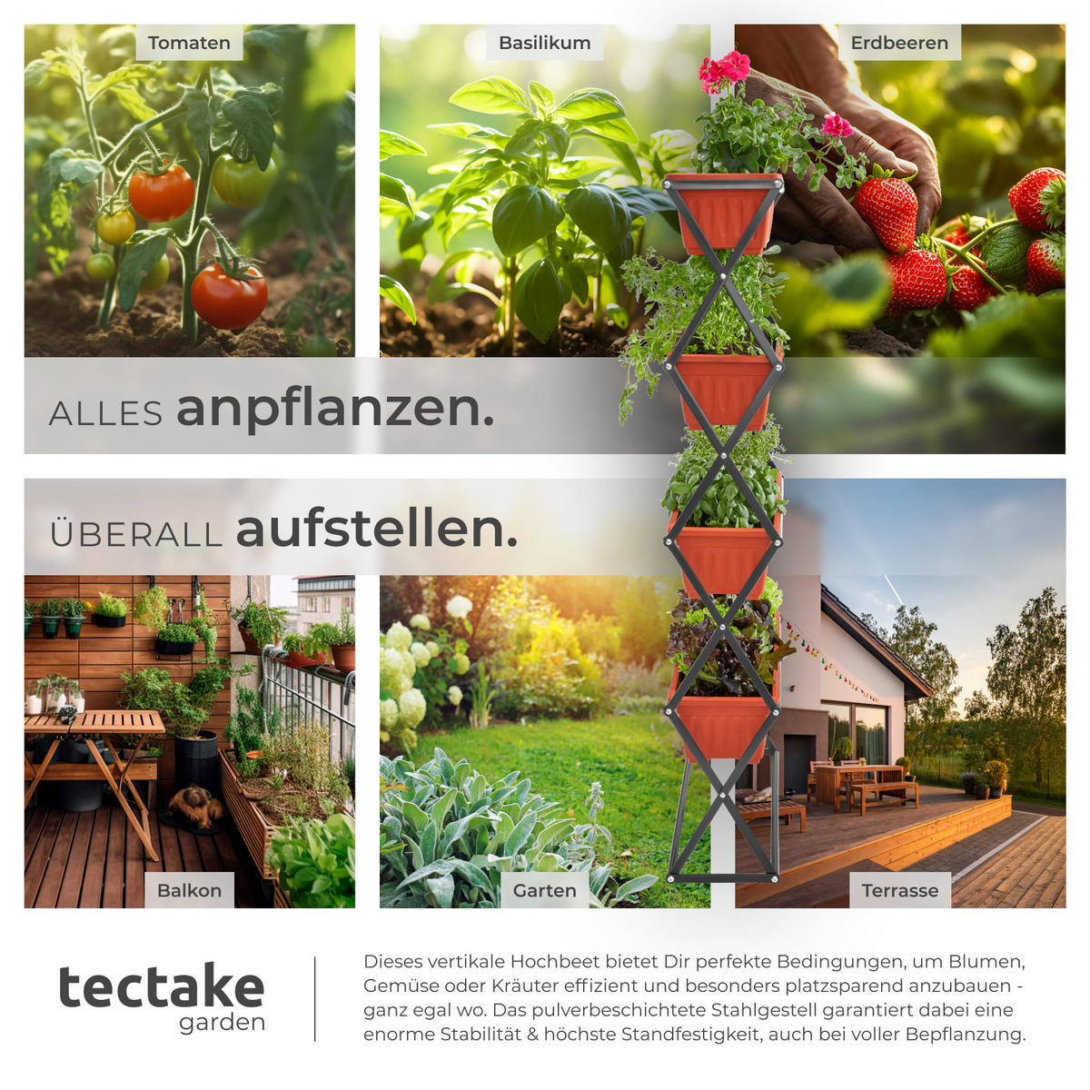 VERTIKALBEET ,52 x 21 x 127 cm,braun - Braun, Textil (21/127/52cm) - tectake