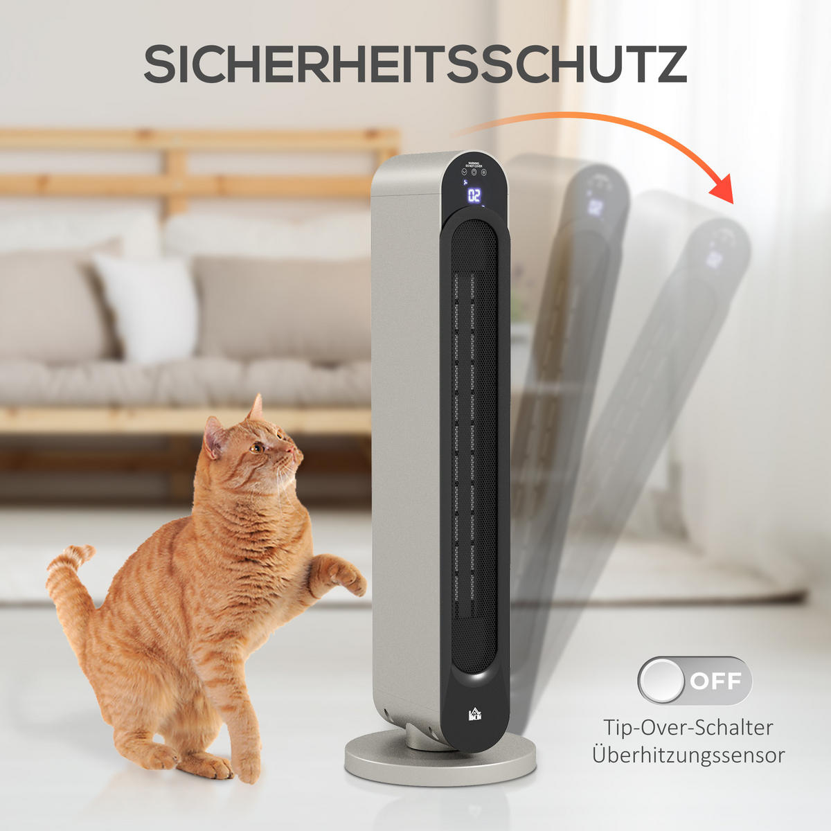 HEIZGERÄT mit 3 Modi, Fernbedienung 2200W Keramik - Silberfarben, Kunststoff (25/73.5/25cm) - HOMCOM