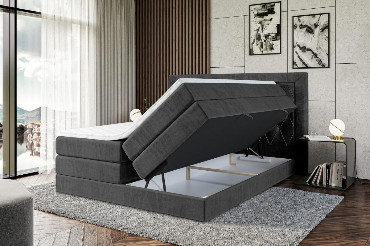 BOXSPRINGBETT NOEL KING - 200 x 200 - H3/H4 - Schwarz - Schwarz, Holzwerkstoff (200/200cm) - ALTDECOR