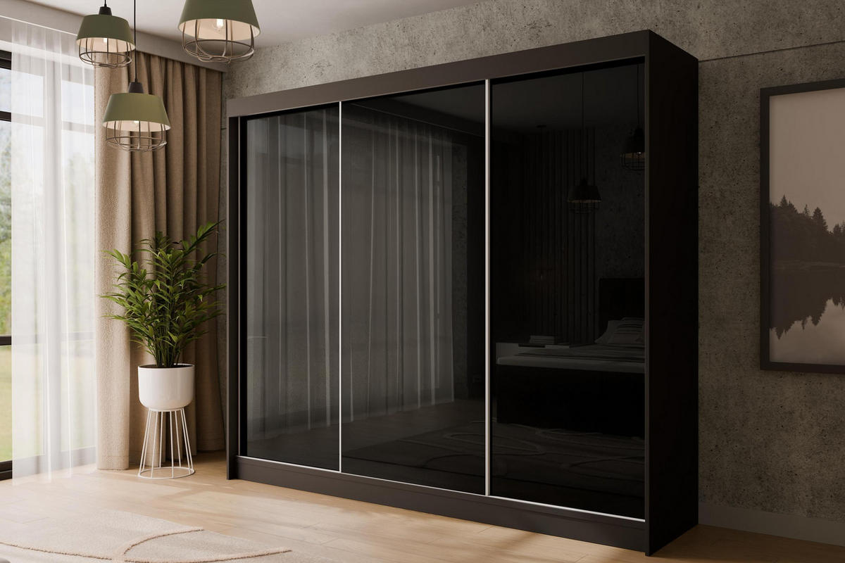 KLEIDERSCHRANK PEKA - 250 cm - Schwarz - Schwarz, Holzwerkstoff (250/215/61cm) - ALTDECOR