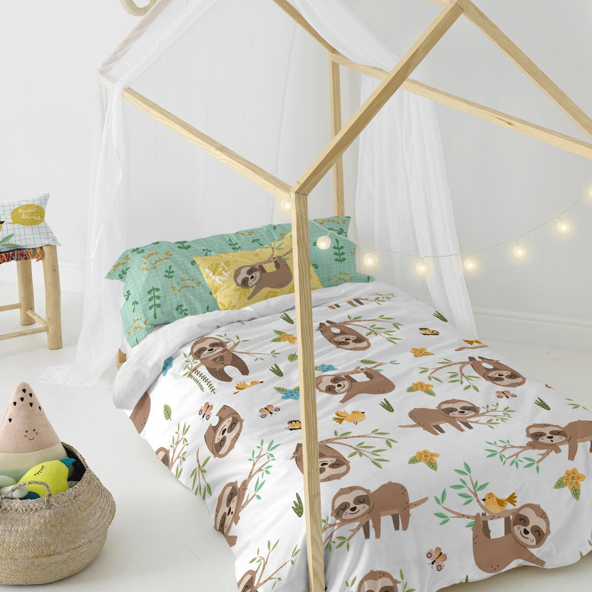 BETTBEZUG 2er-Set teiliges happy sloth 135/140x200 cm (standardgrösse) mehrfarbig - Multicolor, Textil (140/200cm) - Happy Friday