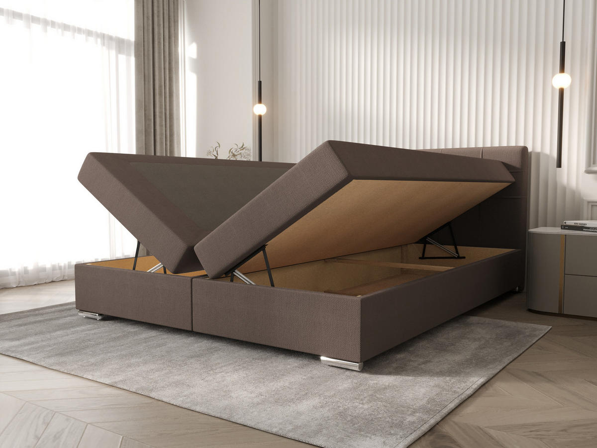 BOXBETT ZILANO 1 mit Matratze H3 und Topper 160x200 Cosmic 808 - Braun, Holz/Textil (160/200cm) - Bedante