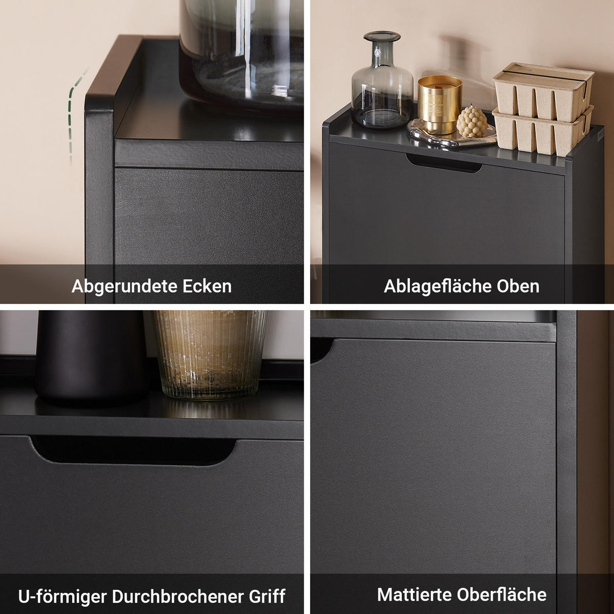 SCHUHSCHRANK mit 3 Klappen, Schwarz 50x129x19cm - Schwarz, Holzwerkstoff/Metall (50/129/19cm) - SoBuy