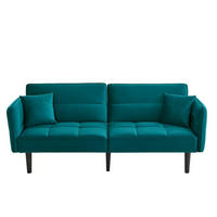 SCHLAFSOFA mit Samtbezug und klappbaren Armlehnen in Antik Blaugrün - Grün, Textil (78/76/176cm) - BEAOK