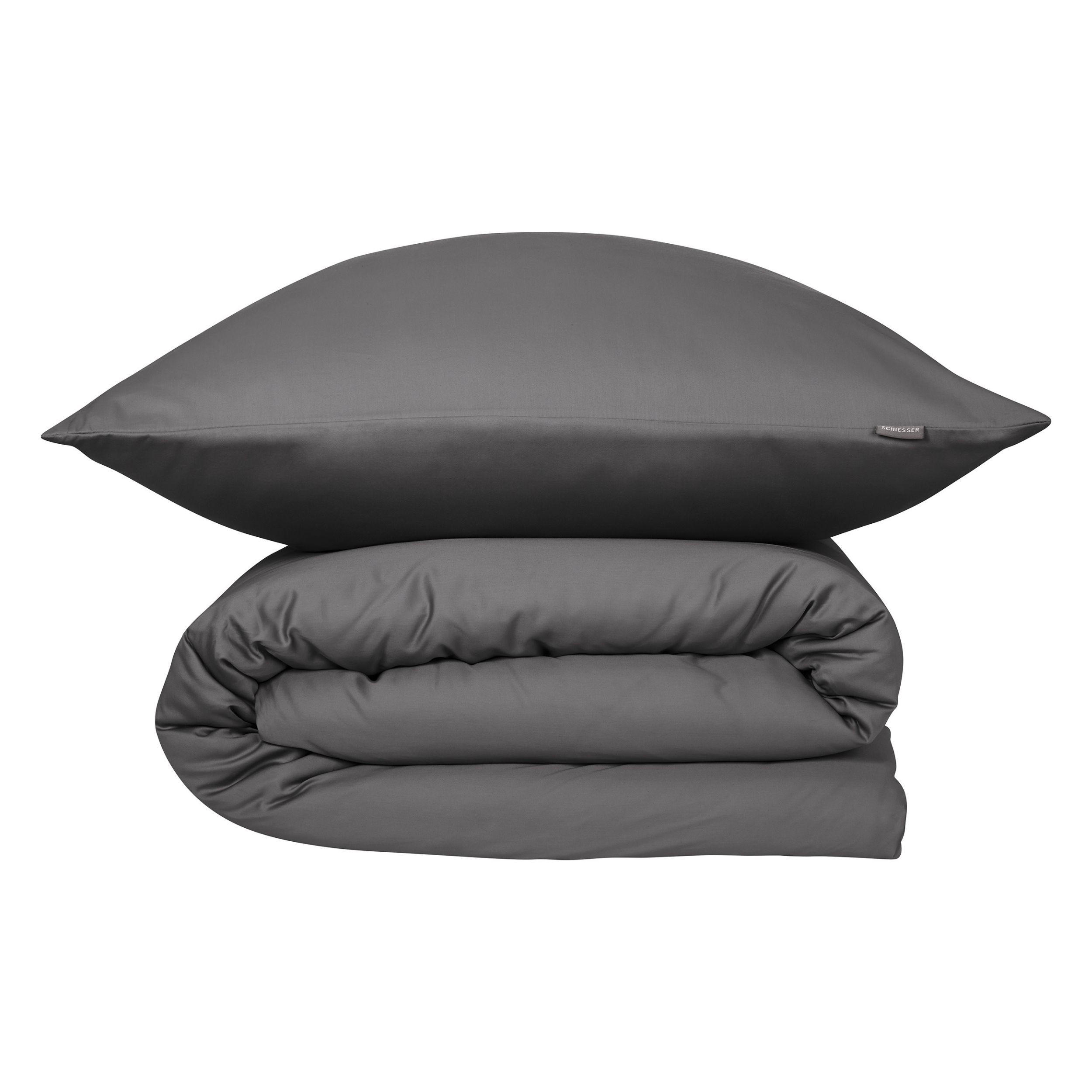 BETTWÄSCHESET Ella - Baumwollsatin - 2-teilig - 155 x 220 cm - Dunkelgrau - Dunkelgrau, Textil (155/220cm) - SCHIESSER