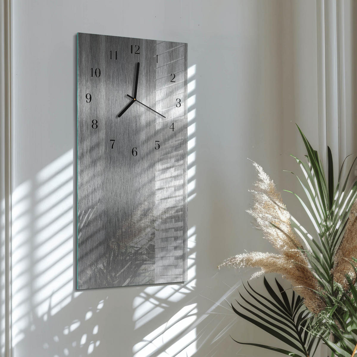 WANDUHR 60x30 cm - Abstrakter Rauch - Silberfarben, Glas (30/60/0.4cm) - TULUP