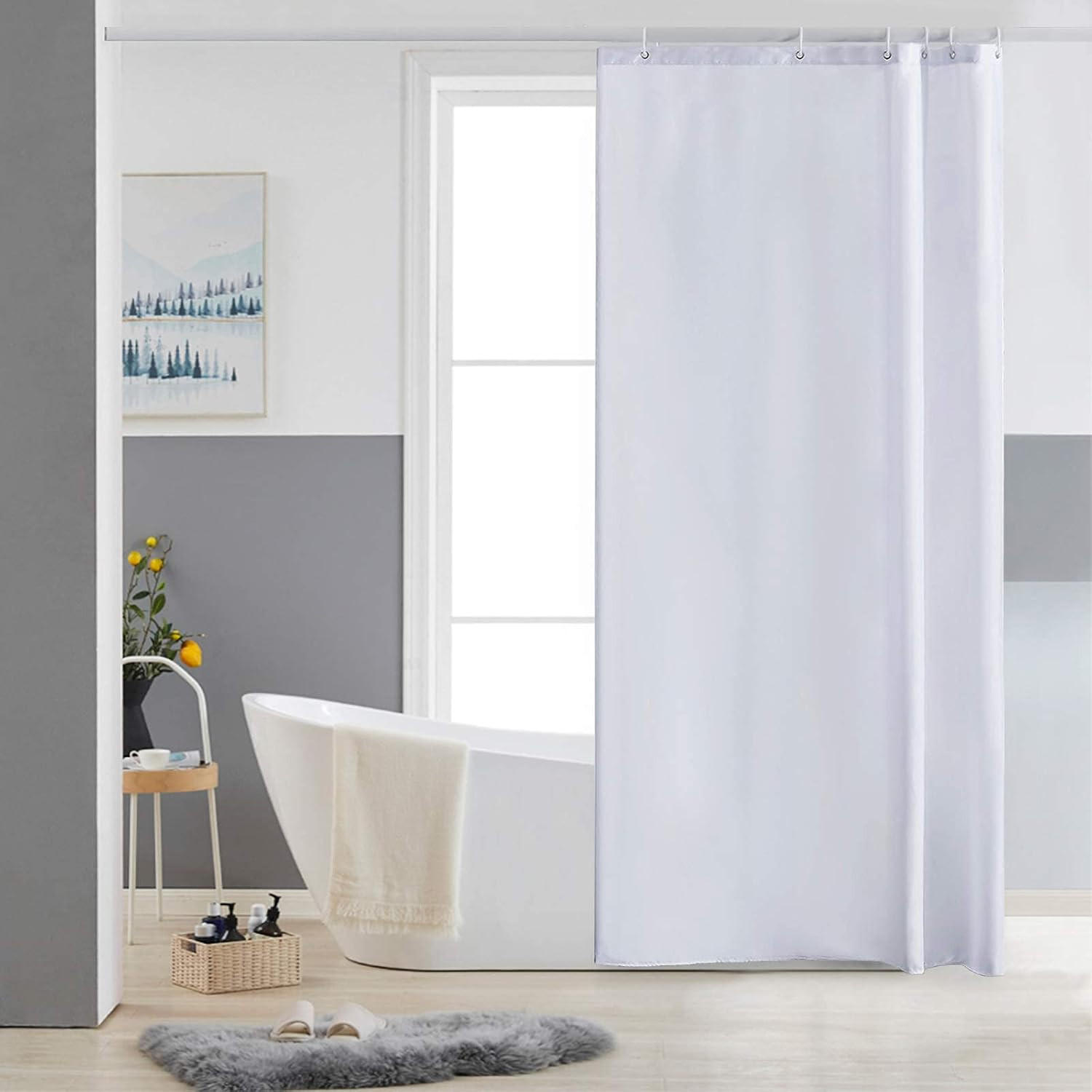 DUSCHVORHANG Weiß Polyester schimmelresistent maschinenwaschbar klein Badewanne wasserdicht - Weiß, Textil (180/180cm) - MCBOSON