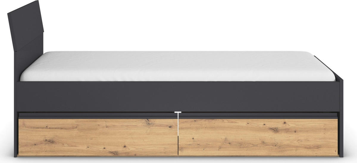 JUGENDZIMMER Joel in Grau Metallic und Artisan Eiche 5 teilig – mit 3trg Kleiderschrank, 90er Bett, Nachttisch, Schreibtisch und Rollcontainer - Grau, Holzwerkstoff (80/200/120cm)