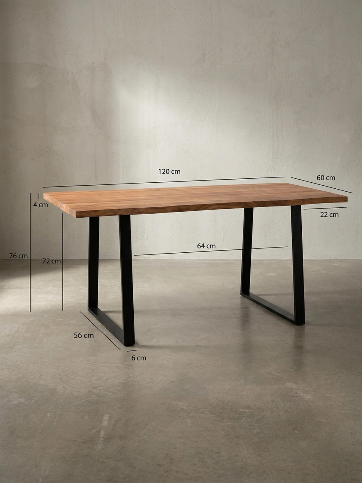ESSTISCH Massivholz Baumkante Schwarz Metall Handgefertigt TARN, Goldbraun-Schwarz 120x60x76 cm - Schwarz/Braun, Holz (60/120/76cm) - KADIMA DESIGN