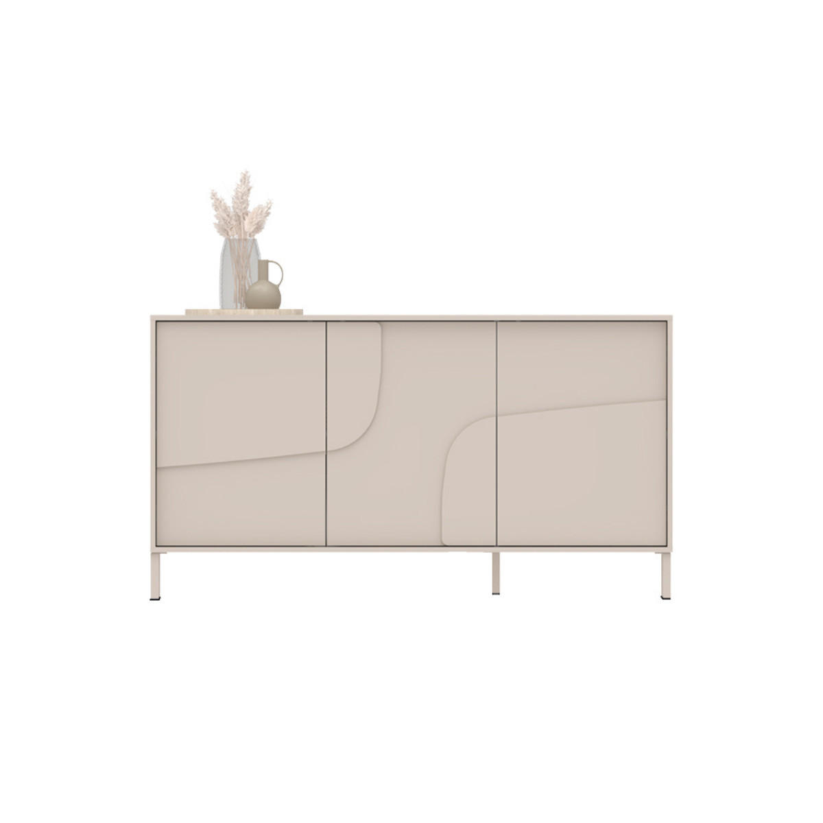 SIDEBOARD mit 3 dekorierten Türen Kaschmir 155/40/86 cm - Beige, Holzwerkstoff (40/86/6.4cm) - Calicosy