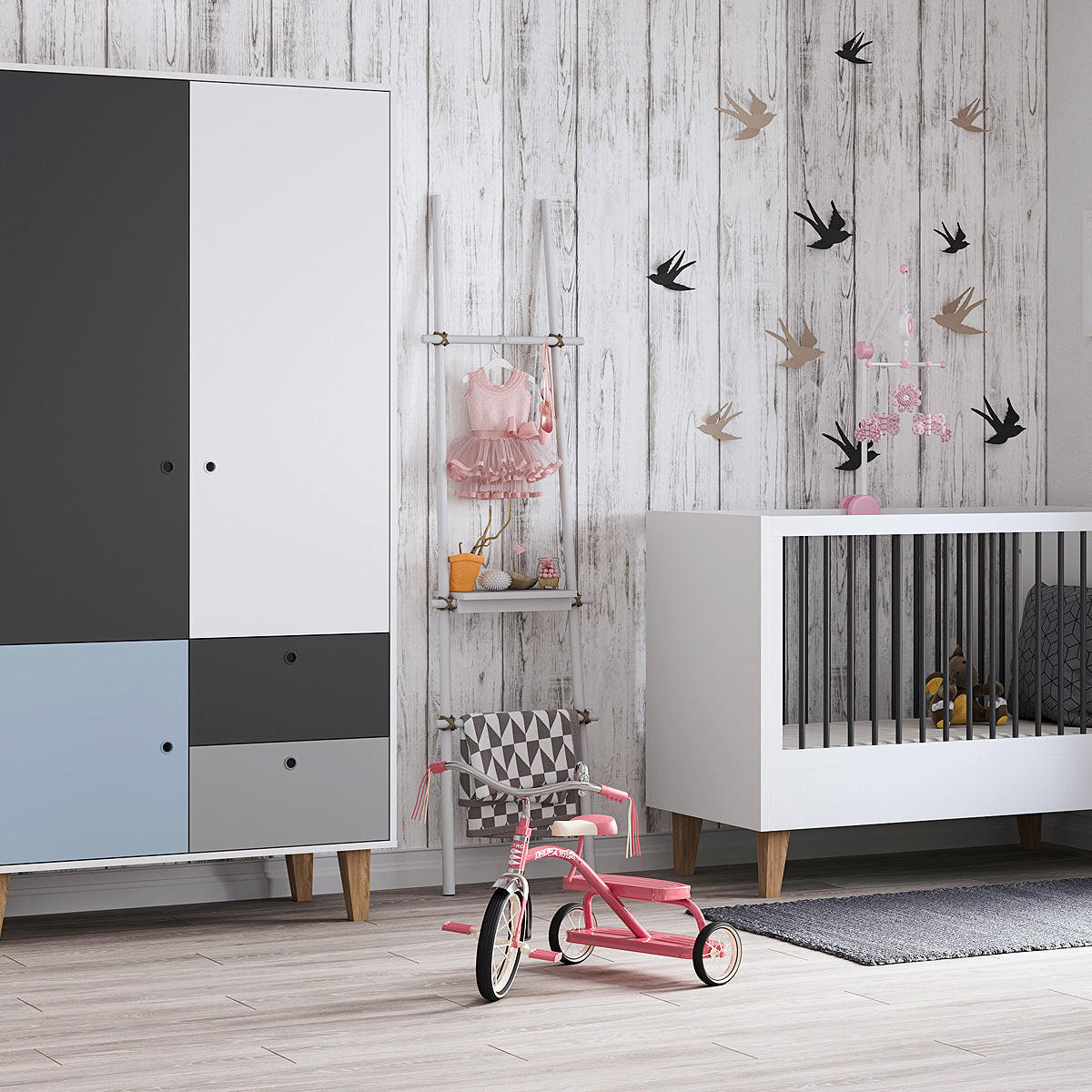 SOBA ZA BEBE 2-dijelni plavo - plava, drvni materijal (144.5/97/75cm) - Petits-meubles