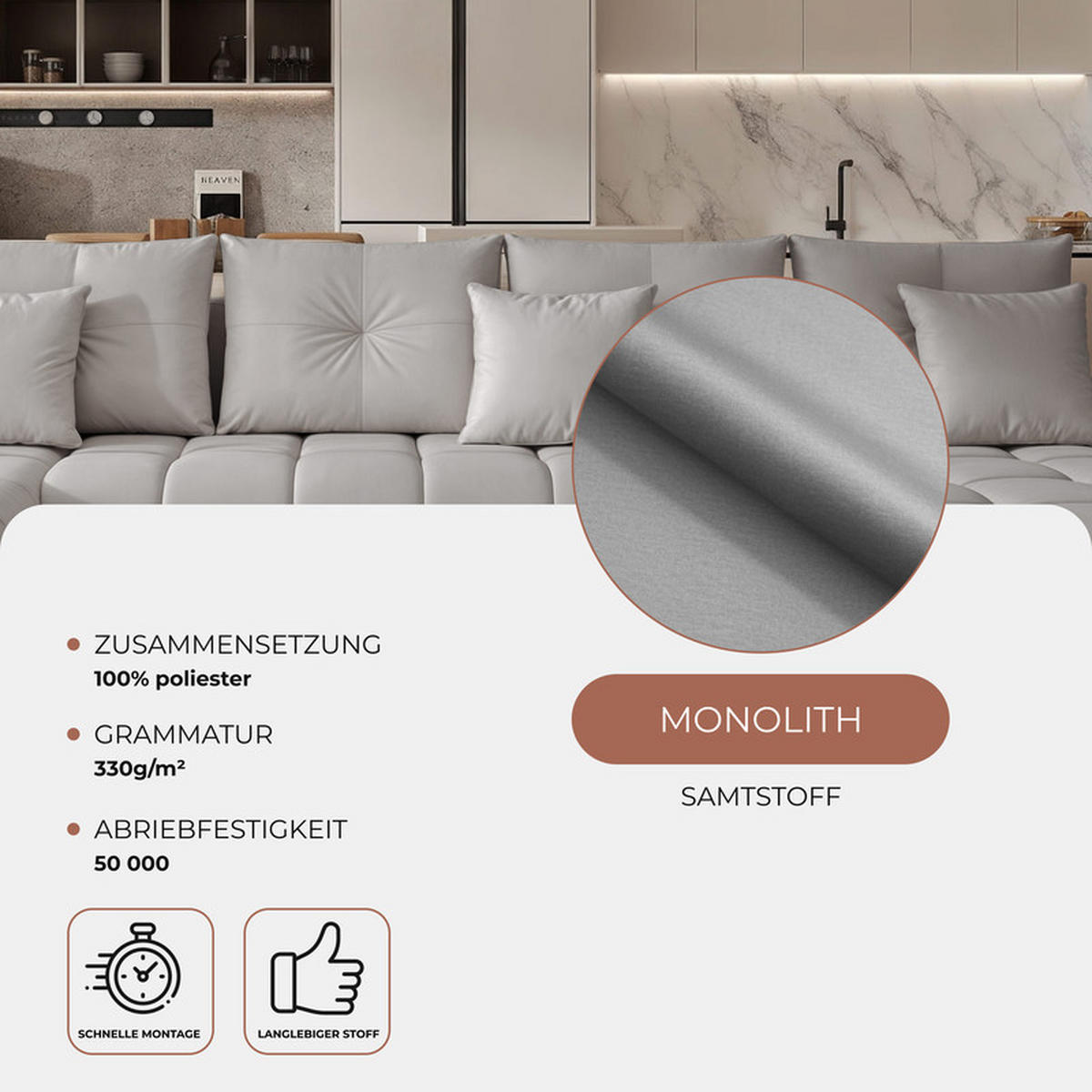 WOHNLANDSCHAFT DIEGO mit Schlaffunktion und Bettkasten Grau - Grau, Holzwerkstoff/Kunststoff (382/91/190cm) - Idohome