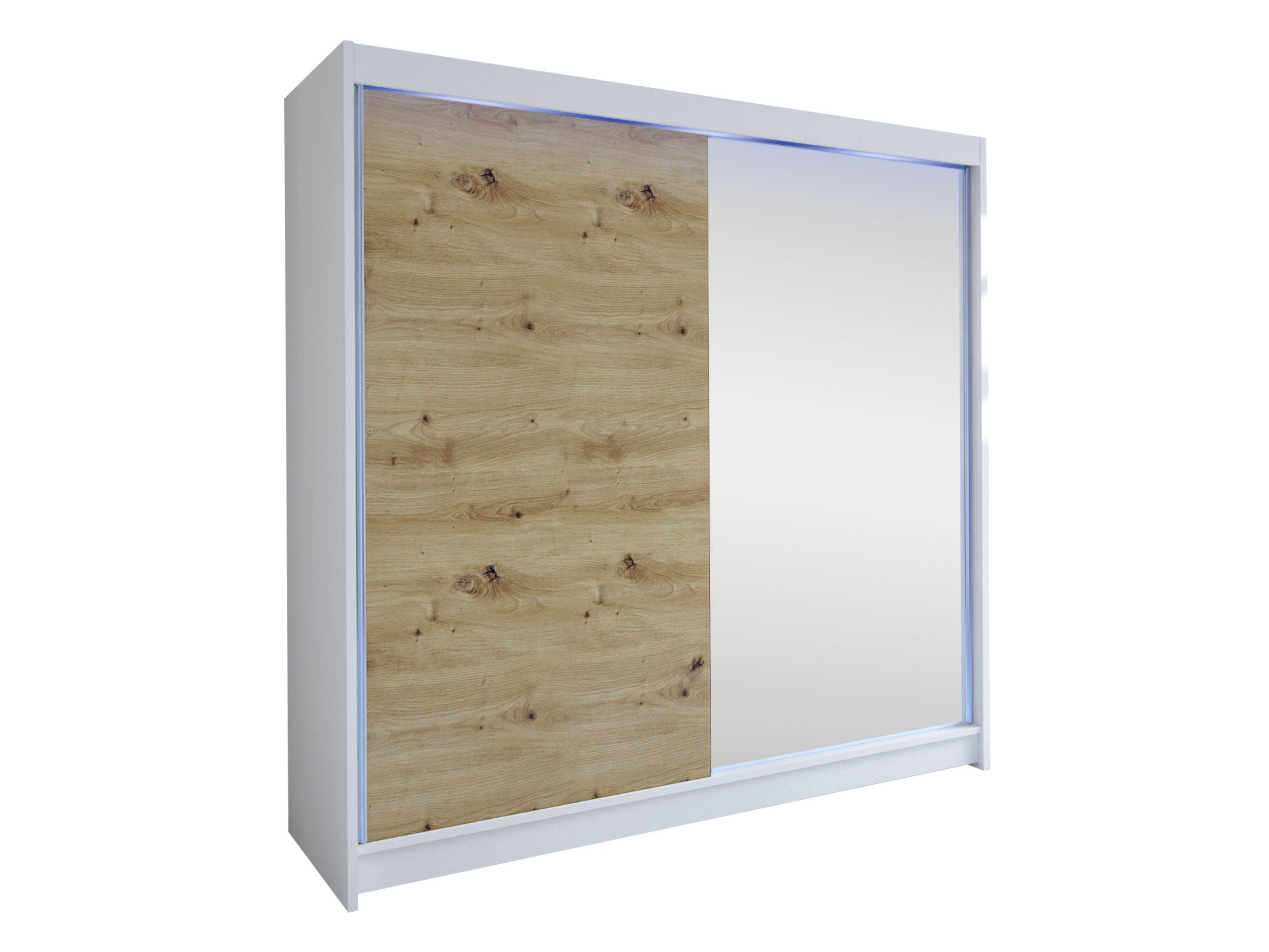 SCHWEBETÜRENSCHRANK Talin I, mit RGB LED Beleuchtung - Silberfarben/Eiche Artisan, Holzwerkstoff/Metall (180/215/58cm) - MIRJAN24